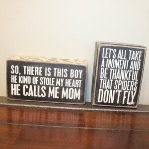 Wooden Block Wall Decor Items 2 ct - Spiders Funny / Boy Mom